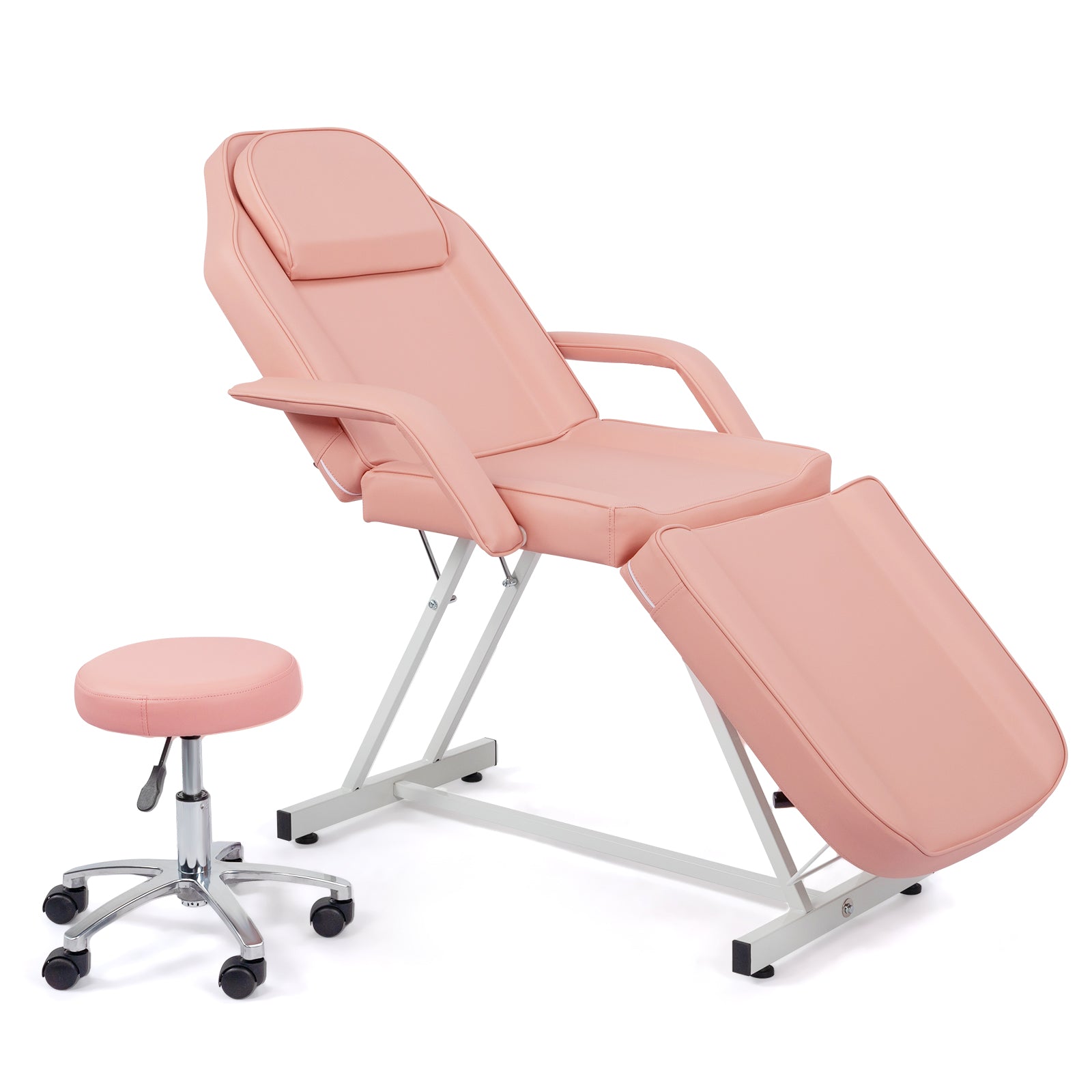 OmySalon 73in Facial Massage Bed Adjustable Spa Bed Tattoo Chair w/Barber Stool Black/White/Pink