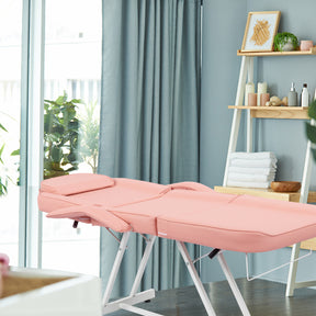 OmySalon 73in Facial Massage Bed Adjustable Spa Bed Tattoo Chair w/Barber Stool Black/White/Pink