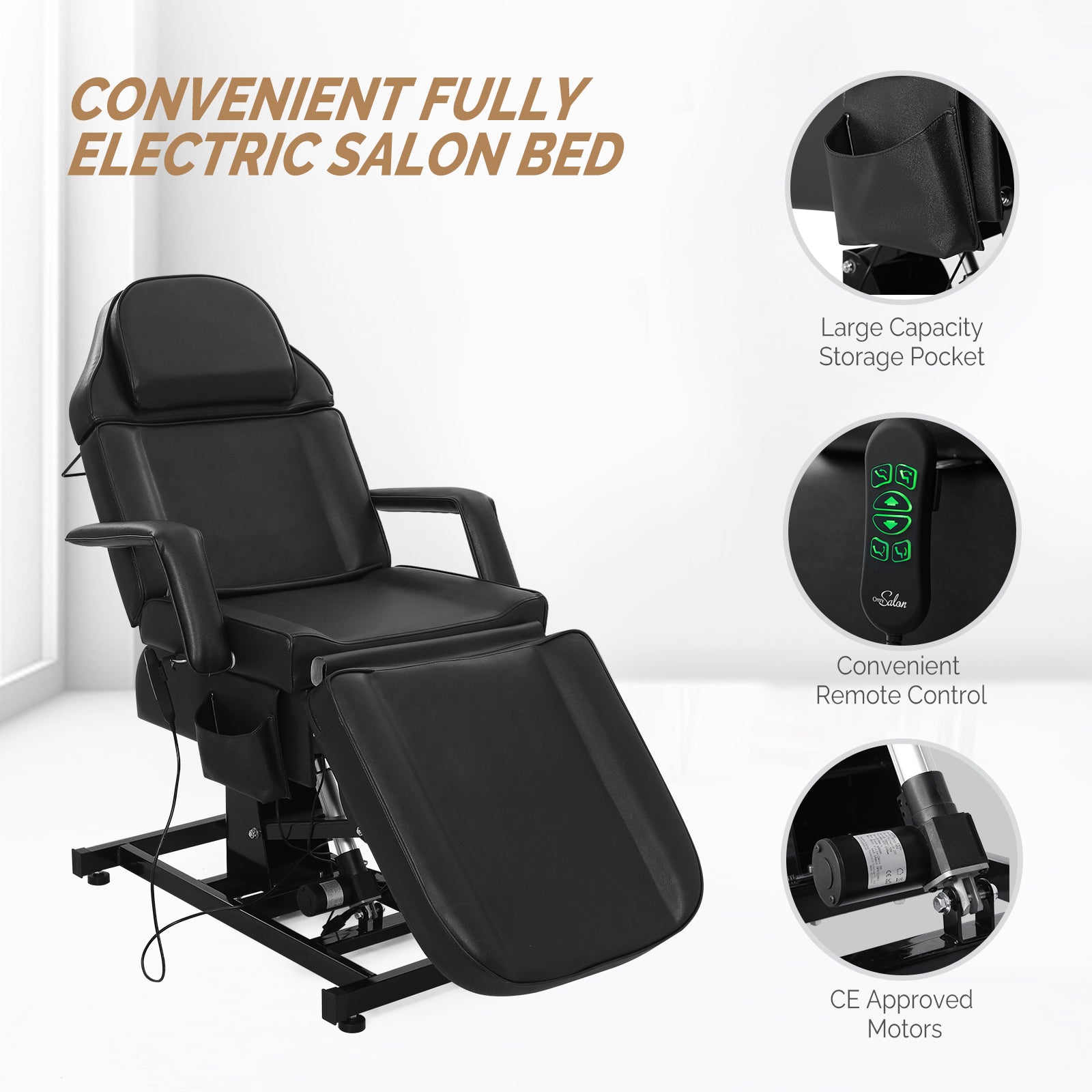 OmySalon 75in Fully Electric Facial Massage Bed Adjustable Esthetician Bed Tattoo Chair White/Black