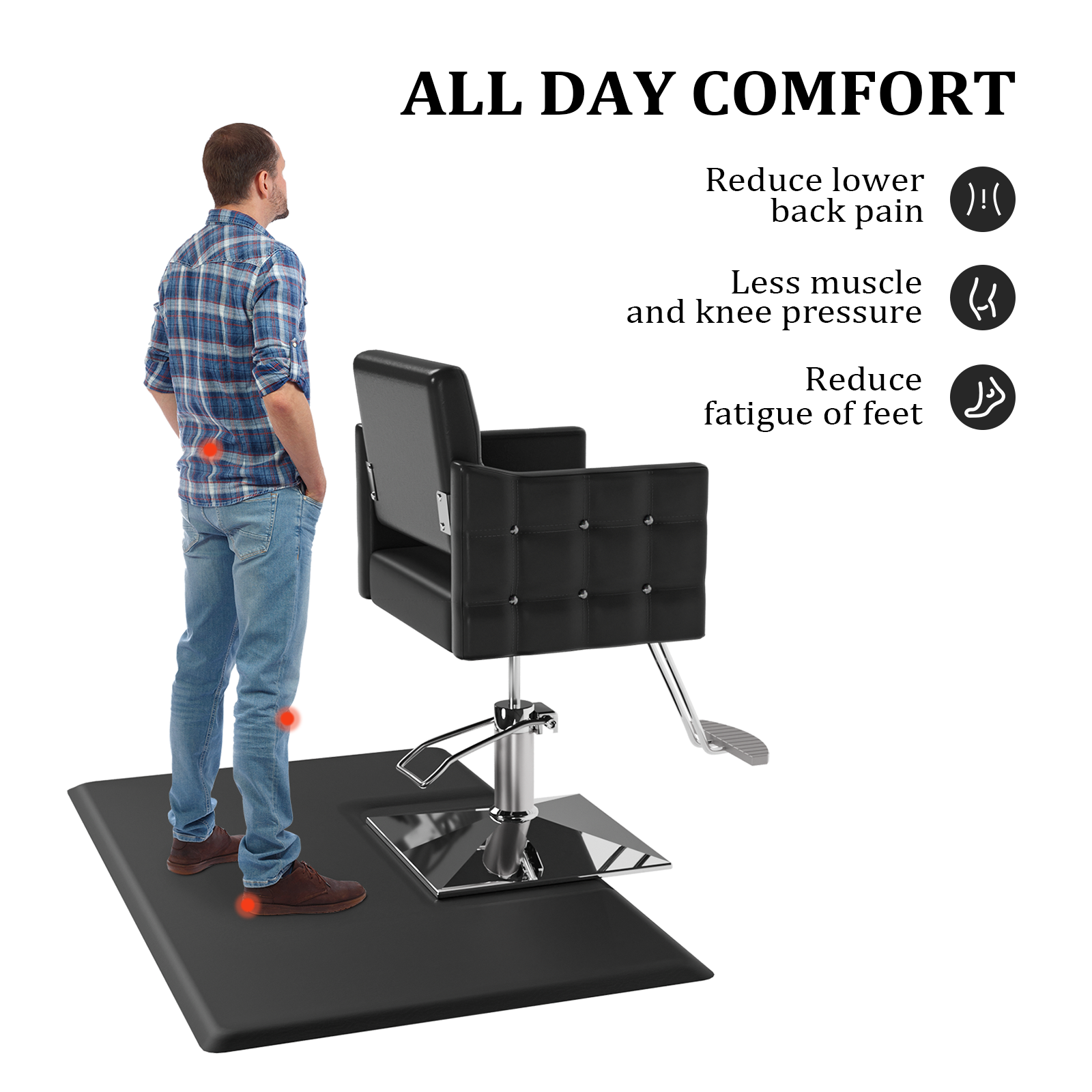 OmySalon Rectangle Anti Fatigue Mat Salon Barber Mat for Square Base Styling Chair 1/2in 3/4in Thick