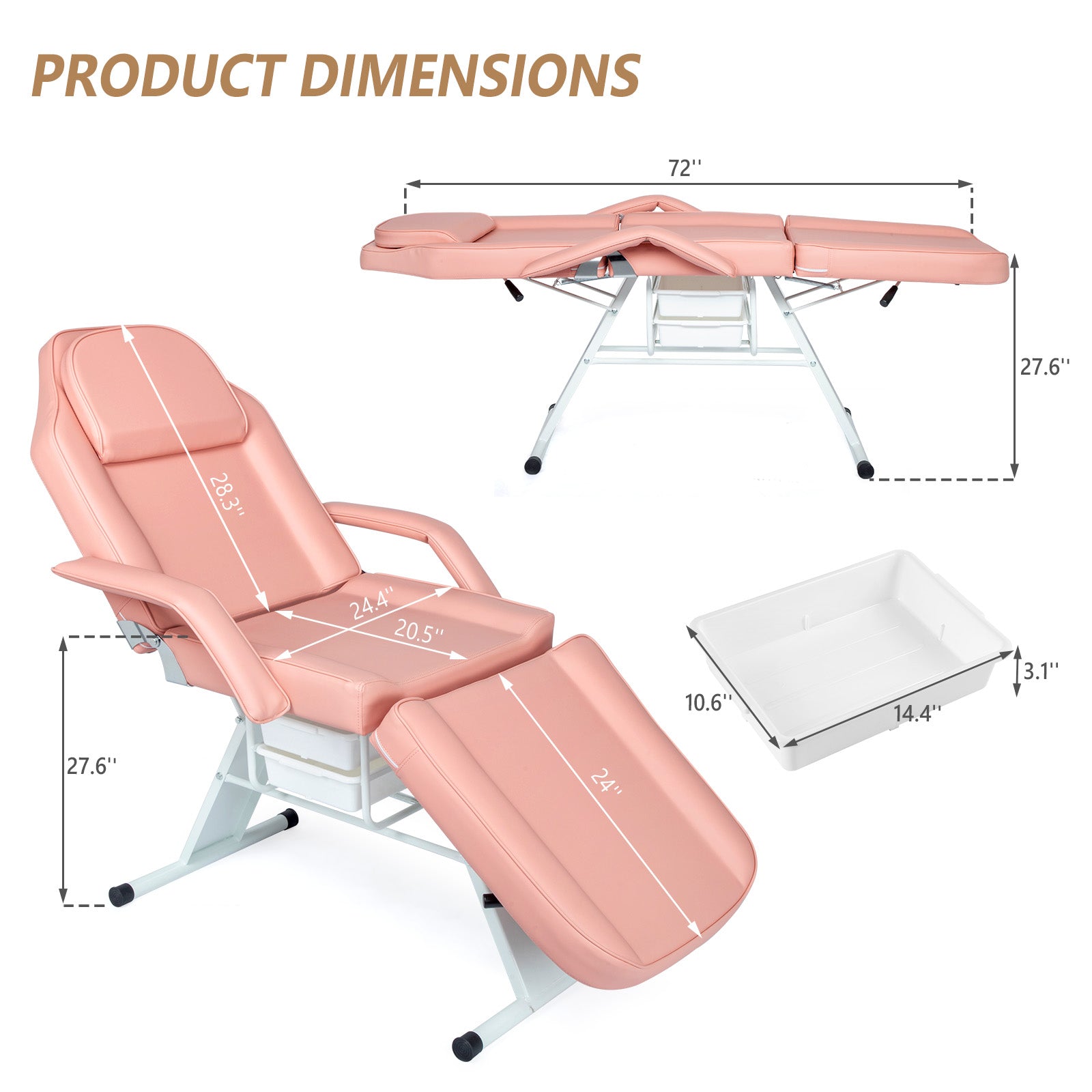 OmySalon 72in Adjustable Facial Massage Bed w/2 Beauty Baskets