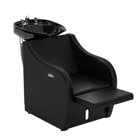 OmySalon BU1211 Electric Shampoo Bowl and Chair Backwash Unit with Reclining Legrest & Tilting Porcelain Shampoo Sink