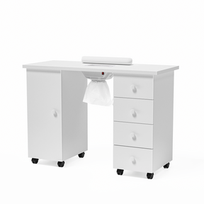 Omysalon Nail Manicure Table w/Electric Dust Collector & Wrist Rest & 1 Large Cabinet 4 Drawers