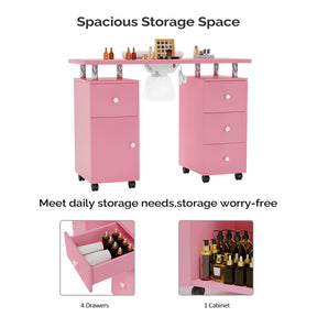 Omysalon MT-DC Nail Manicure Table w/Electric Dust Collector & Wrist Rest & 2 Open Spaces 1 Side Cabinet 4 Drawers