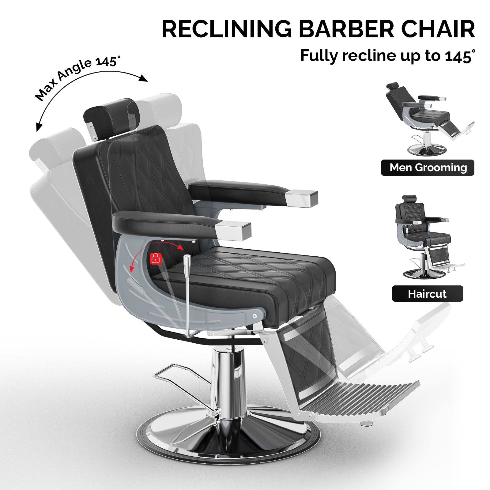 OmySalon BC1402 Modern Style Heavy Duty Hydraulic Recline Barber Chair