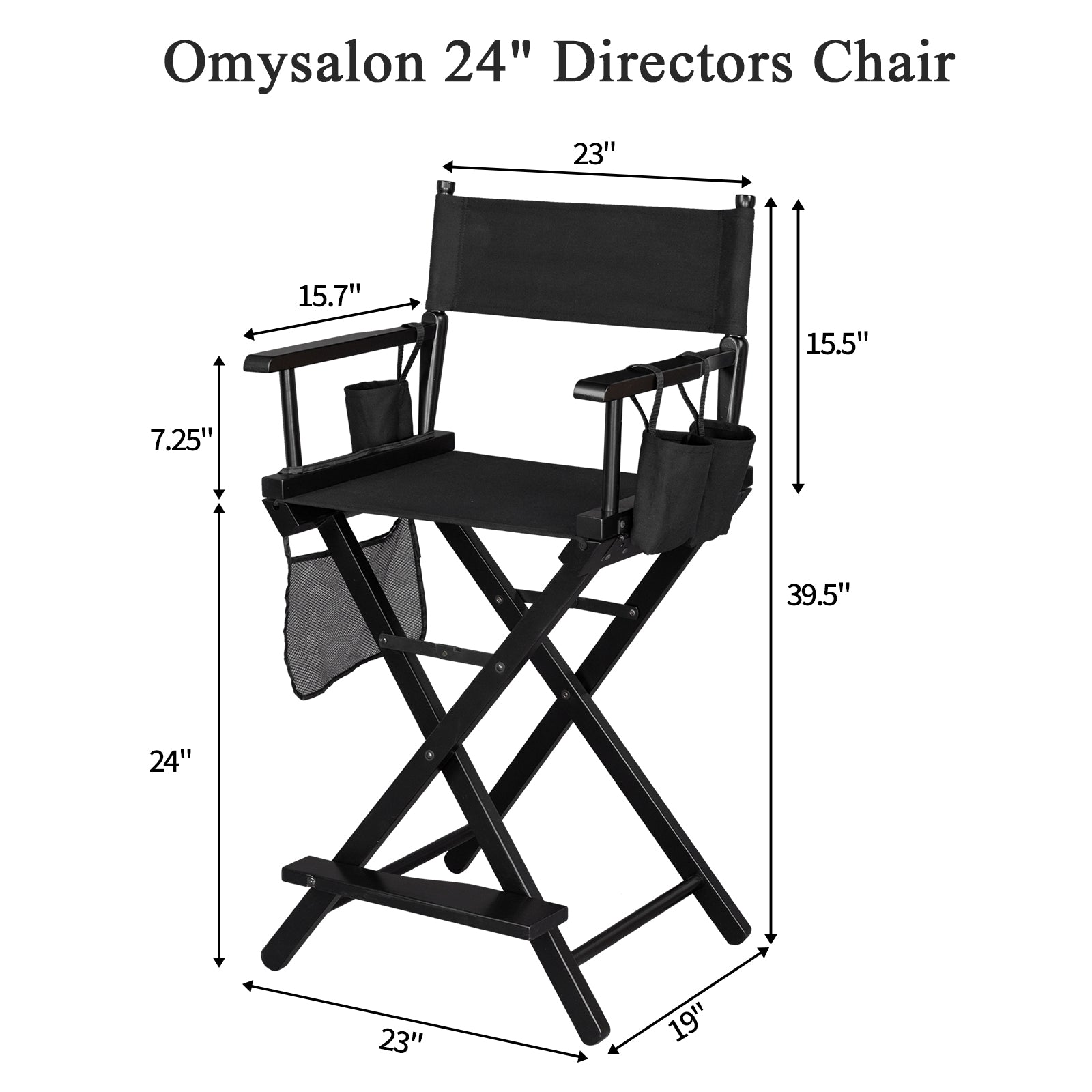 Omysalon 24in Directors Chair Folding Artist Makeup Chair Black