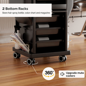 OmySalon Multipurpose Rolling Salon Trolley Cart w/Wheels & 6 Drawers Hair Dryer Holders