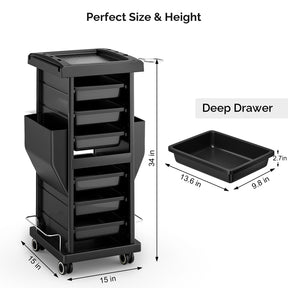 OmySalon ST1101 Multipurpose Rolling Salon Trolley Cart w/Wheels & 6 Drawers Hair Dryer Holders